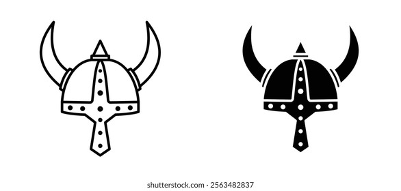 Medieval Helmet with Horns icons in outline and fill. vector illustration for ui.