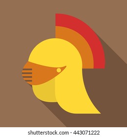 Medieval helmet icon in flat style with long shadow. Medieval warriors outfit symbol