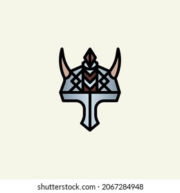Medieval helmet linear color icon.
Helmet symbol isolated on white background.
Vector logo illustration for ui, web, mobile app.