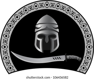 medieval helmet with sword. vector illustration