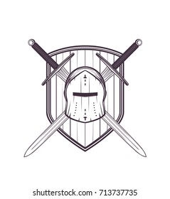 medieval helmet, swords and shield vector illustration