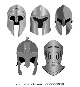 Colección de ilustraciones vectoriales de casco medieval aislada en blanco
