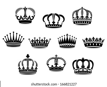 Medieval heraldic crowns set for design and ornate