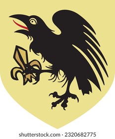 Medieval Heraldic Raven Shield with Fleur De Lys