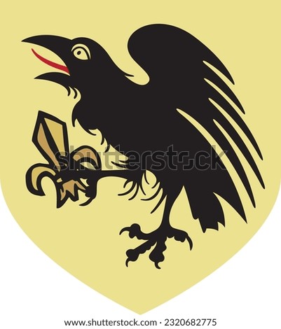 Medieval Heraldic Raven Shield with Fleur De Lys