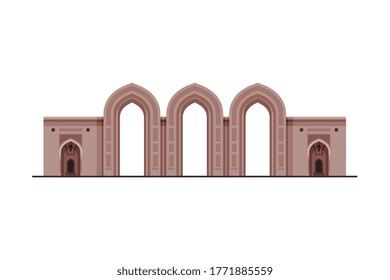 Medieval Historical Building, Muscat City Architecture, Oman Country Famous Landmark Flat Vector Illustration