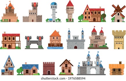 Medieval Historical Buildings and Old European Architecture Vector Set