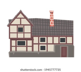 Medieval Historical Residential House with Tile Roof Vector Illustration