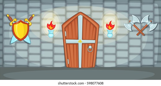 Medieval horizontal banner concept casemate. Cartoon illustration of medieval vector horizontal banner for web