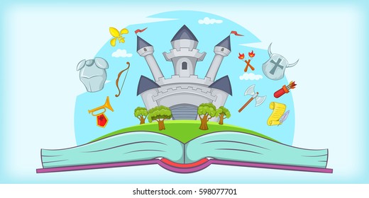 Medieval horizontal banner concept tale. Cartoon illustration of medieval vector horizontal banner for web