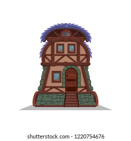 Medieval house and facade for old town isolated on white background. Vector illustration.