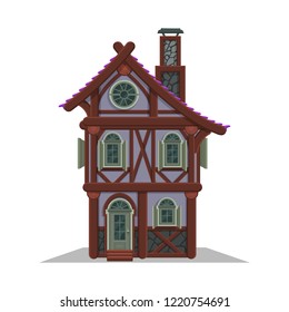 Medieval house and facade for old town isolated on white background. Vector illustration.