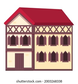 Vector de caricatura de icono de casa medieval. Casa de la ciudad. Casa de pueblo de madera