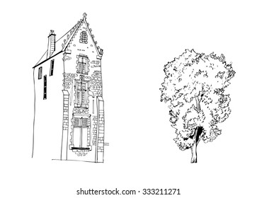 Medieval house and tree