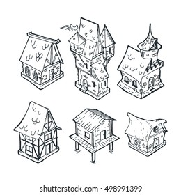 medieval houses black and white. 