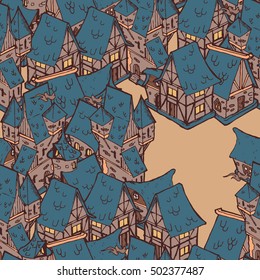 Medieval houses seamless pattern
