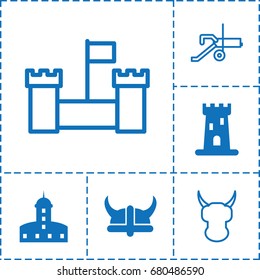 Medieval icon. set of 6 medieval filled and outline icons such as castle, helmet
