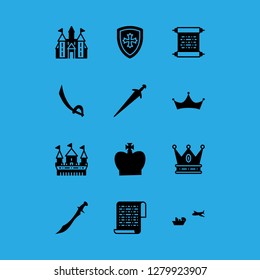 medieval icon set about crown, scroll, sword and carriage vector set