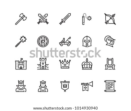 medieval icon set, outline style