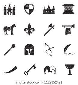 Medieval Icons. Black Scribble Design. Vector Illustration.
