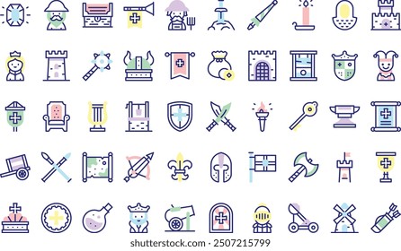 Medieval icons collection is a vector illustration with editable stroke.