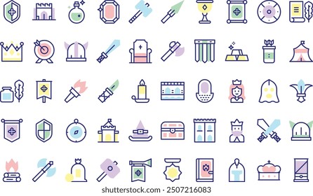 Medieval icons collection is a vector illustration with editable stroke.