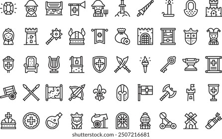 Medieval icons collection is a vector illustration with editable stroke.