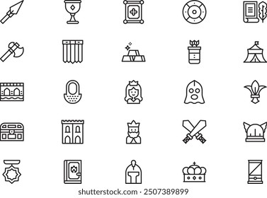 Medieval icons collection is a vector illustration with editable stroke.