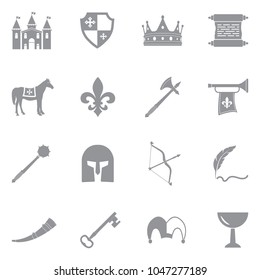Medieval Icons. Gray Flat Design. Vector Illustration.