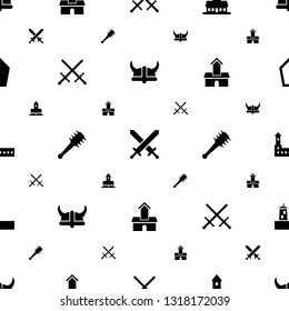 medieval icons pattern seamless white background. Included editable filled helmet, sword, castle, mace icons. medieval icons for web and mobile.