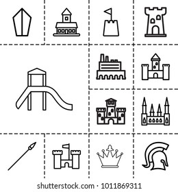 Medieval icons. set of 13 editable outline medieval icons such as castle, sword, castle tower, knight, spear