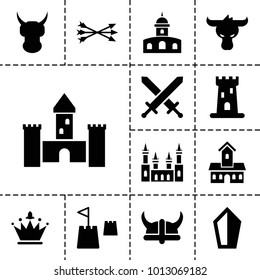 Medieval icons. set of 13 editable filled medieval icons such as castle, helmet, sword, castle tower, arrow bow