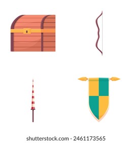 Medieval icons set cartoon vector. Middle ages attribute. Historical concept