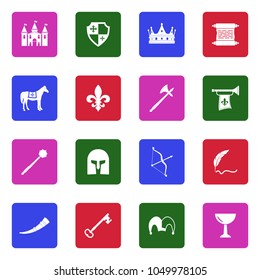 Medieval Icons. White Flat Design In Square. Vector Illustration. 