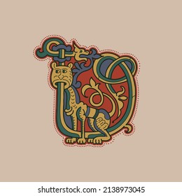 Medieval initial D letter logo made of twisted lion, beast, and spiral pattern. Ornamental type for history identity, ethnic prints, tribal posters, etc.