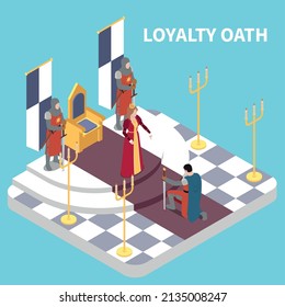 Medieval isometric concept with loyality oath symbols vector illustration