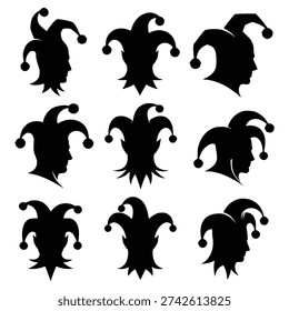 Medieval Jester Hat Silhouettes Set for Carnival and April Fools Day