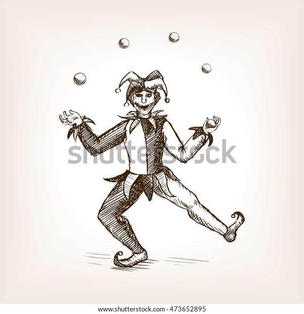 Medieval Jester Juggling Sketch Style Vector Stock Vector (Royalty Free ...
