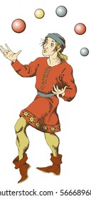 Medieval juggler. Vector illustration. Egraved style 