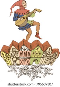 Medieval Juggler. Vector Illustration. Egraved Style 