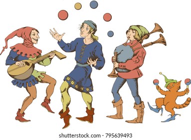 Medieval juggler. Vector illustration. Egraved style 