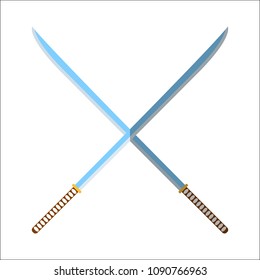 Medieval Katana Icon and Label. Flat style. Vector illustration logo.