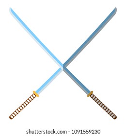 Medieval Katana Icon and Label. Flat style. Vector illustration logo.