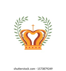 medieval king crown with wreath flat style icon vector illustration design