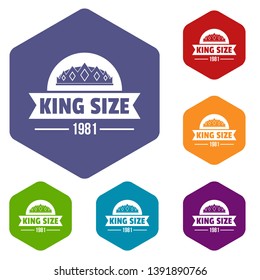 Medieval king icons vector colorful hexahedron set collection isolated on white 