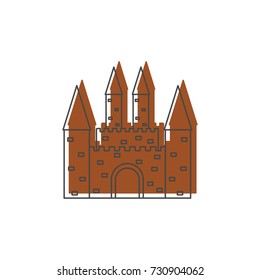 Medieval kingdom castle with fortified wall and towers icon. Doodle illustration of Medieval castle vector icon for web isolated on white background