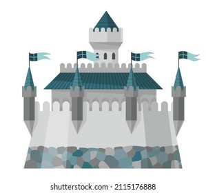 Medieval kingdom castle or royal fortress. Fairy-tale buildind of middle ages historic period. Vector building exterior design