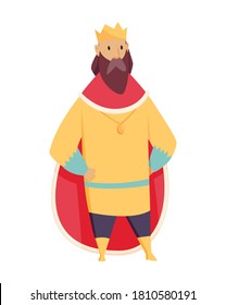 Medieval kingdom character of middle ages historic period vector Illustration. King with crown and royal robes