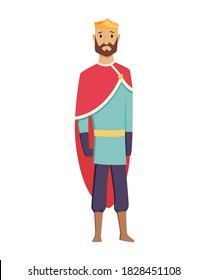 Medieval kingdom character of middle ages historic period vector Illustrations. King with crown and royal robes