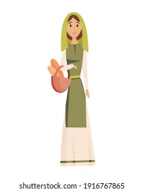 Medieval kingdom character of middle ages historic period vector Illustration. Cartoon medieval maid in traditional dress